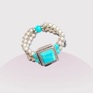 Silpada Silver and Turquoise Beaded stretch Ring. R1197